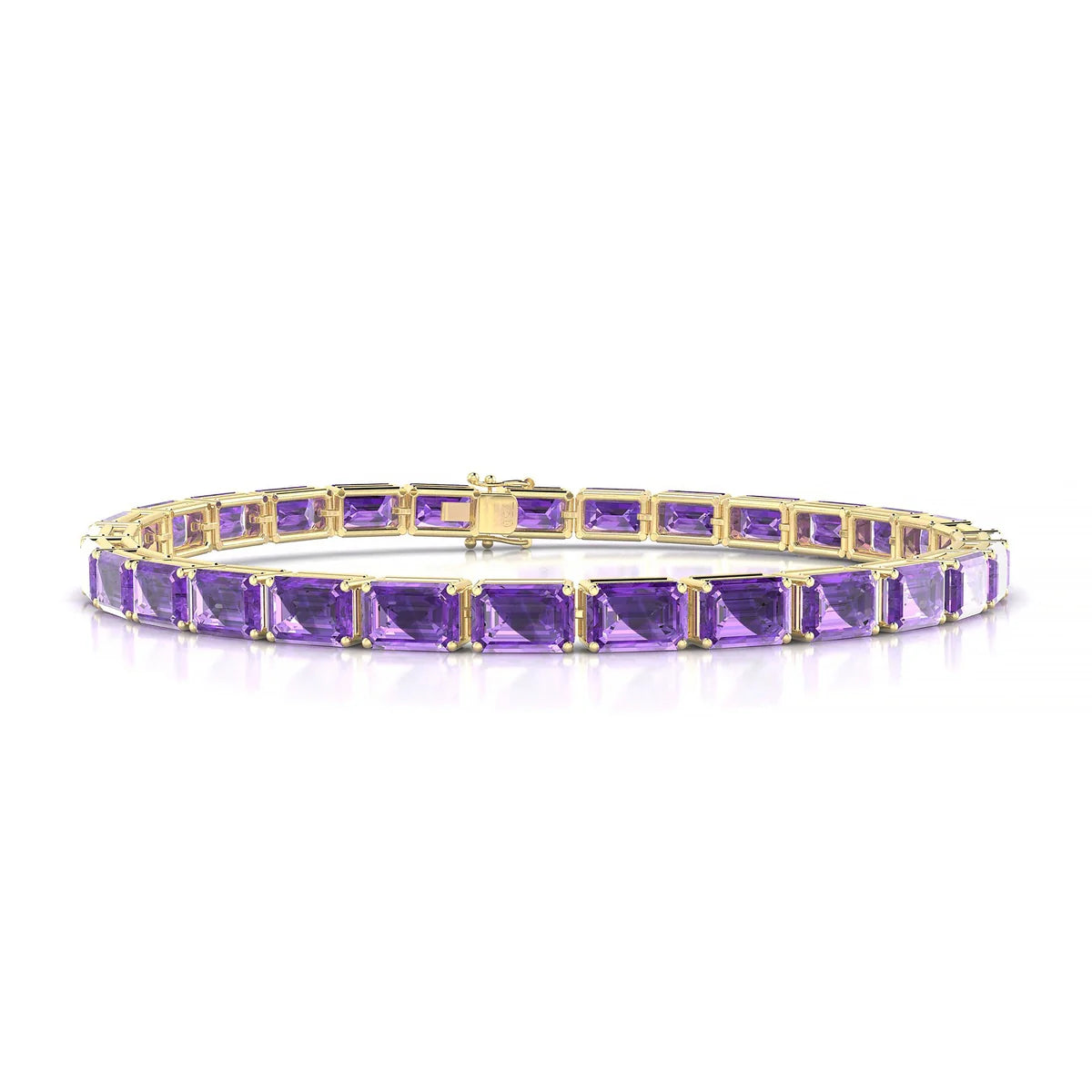 Ozu | 18k Yellow Gold 6 x 4 mm Emerald Natural Amethyst Tennis Bracelet