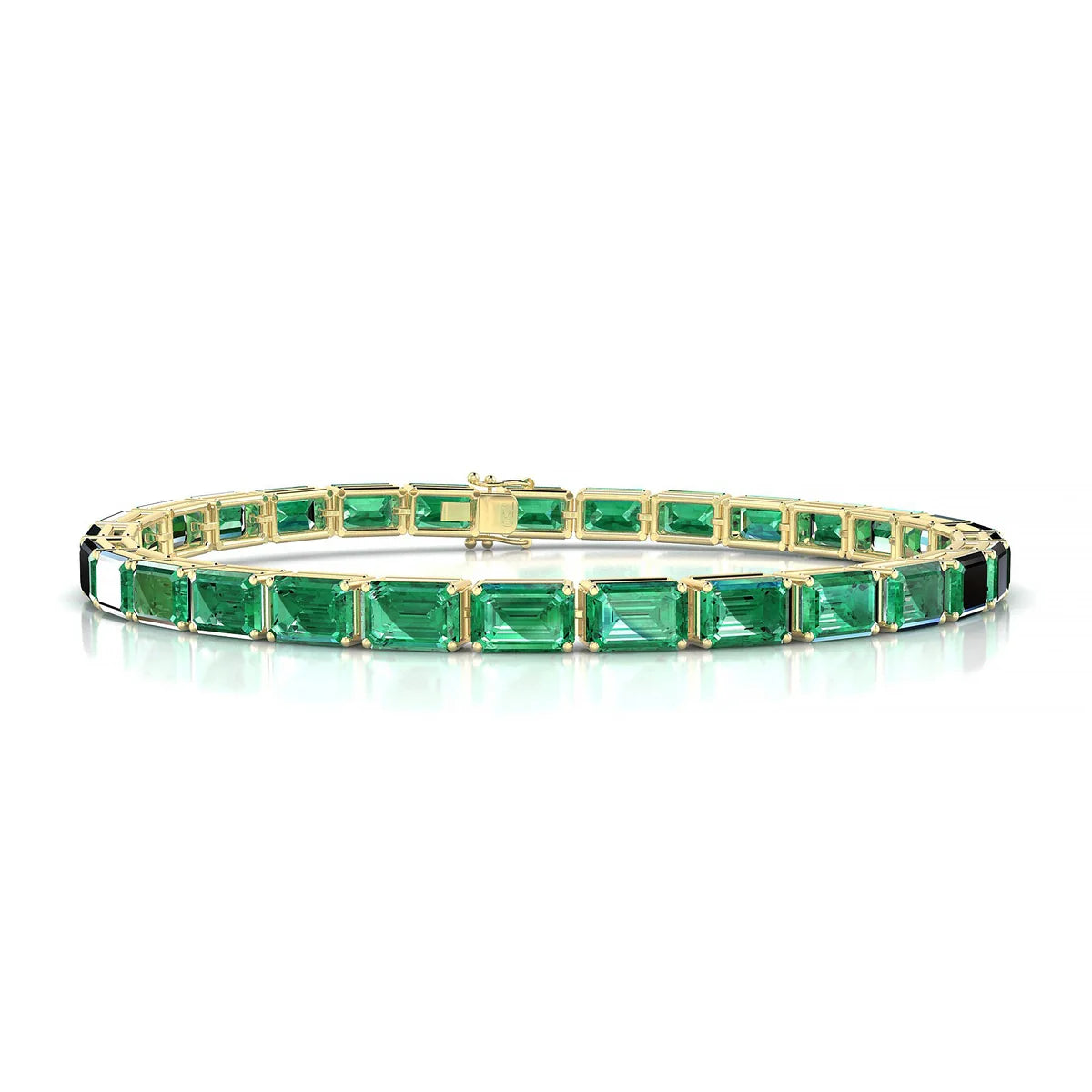 Ozu | 18k Yellow Gold 6 x 4 mm Emerald Natural Emerald Tennis Bracelet