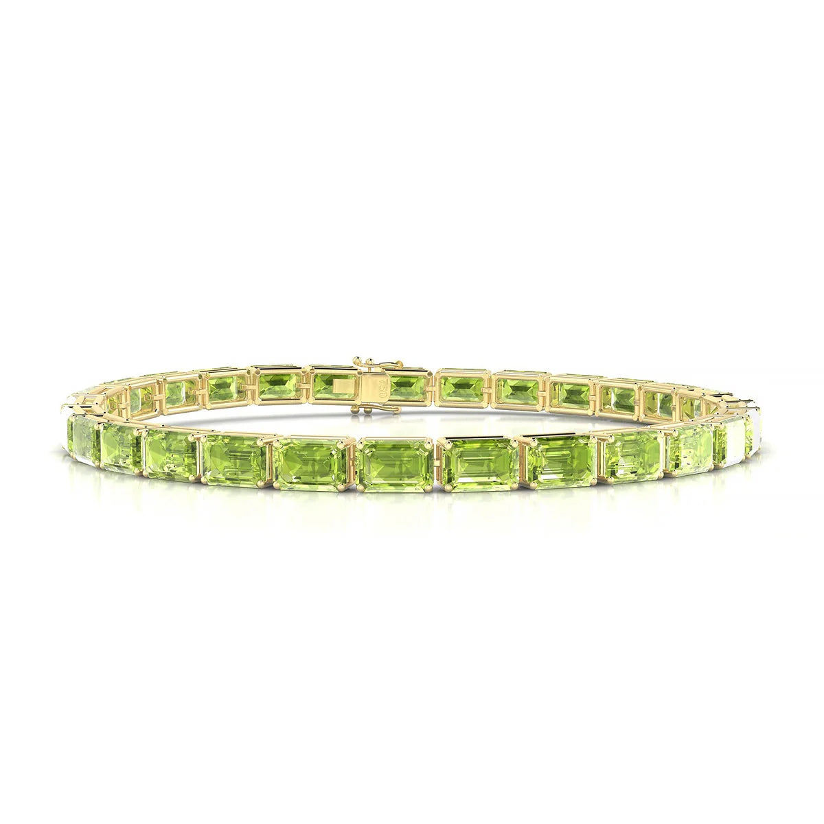 Ozu | 18k Yellow Gold 6 x 4 mm Emerald Natural Peridot Tennis Bracelet
