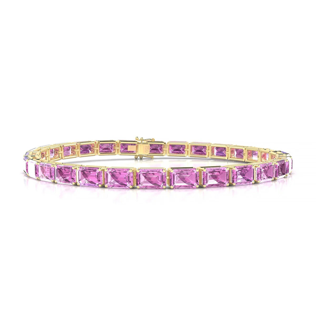 Ozu | 18k Yellow Gold 6 x 4 mm Emerald Natural Pink Sapphire Tennis Bracelet