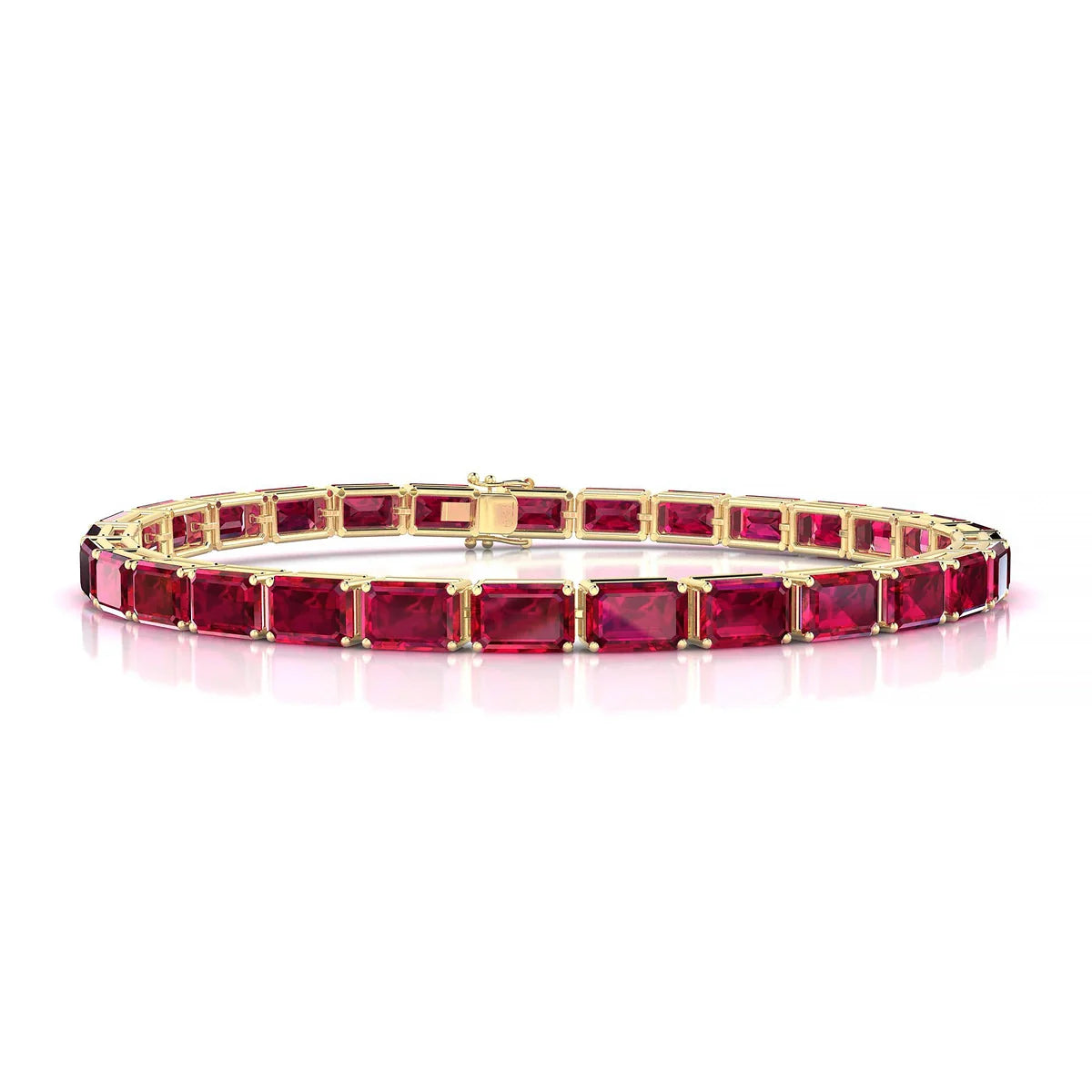 Ozu | 18k Yellow Gold 6 x 4 mm Emerald Natural Ruby Tennis Bracelet
