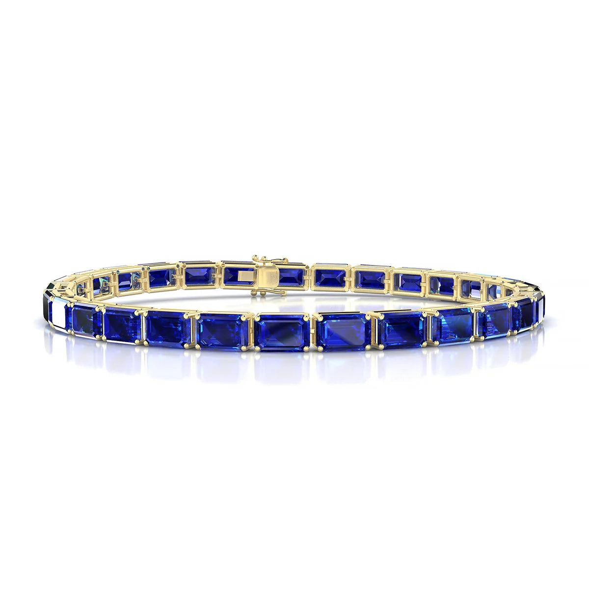 Ozu | 18k Yellow Gold 6 x 4 mm Emerald Natural Sapphire Tennis Bracelet