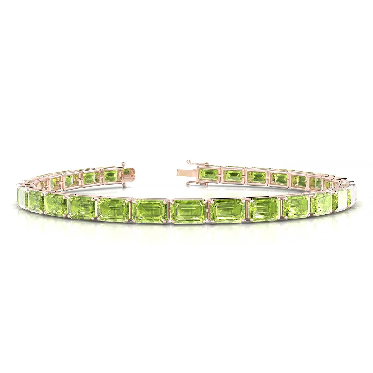 Ozu | 18k Rose Gold 6 x 4 mm Emerald Natural Peridot Tennis Bracelet