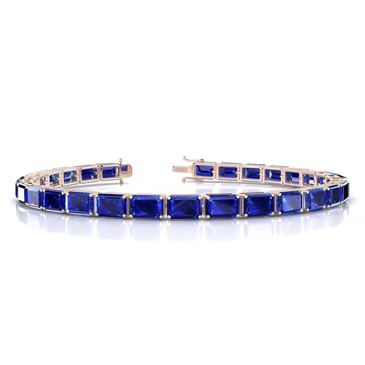 Ozu | 18k Rose Gold 6 x 4 mm Emerald Natural Sapphire Tennis Bracelet