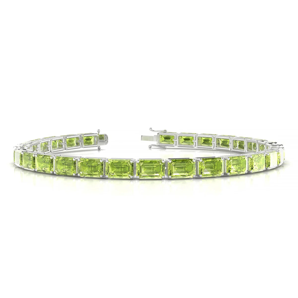 Ozu | 18k White Gold 6 x 4 mm Emerald Natural Peridot Tennis Bracelet