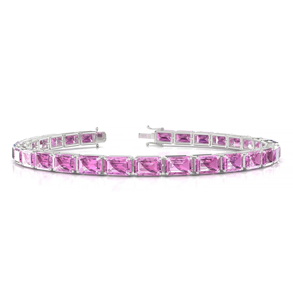 Ozu | 18k White Gold 6 x 4 mm Emerald Natural Pink Sapphire Tennis Bracelet