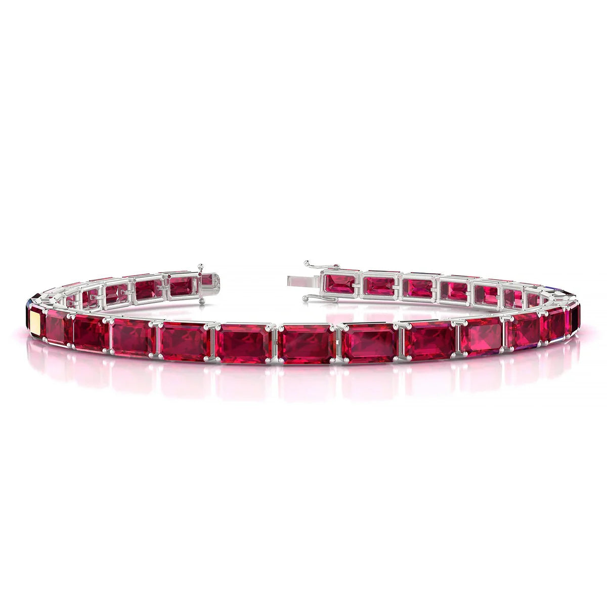Ozu | 18k White Gold 6 x 4 mm Emerald Natural Ruby Tennis Bracelet
