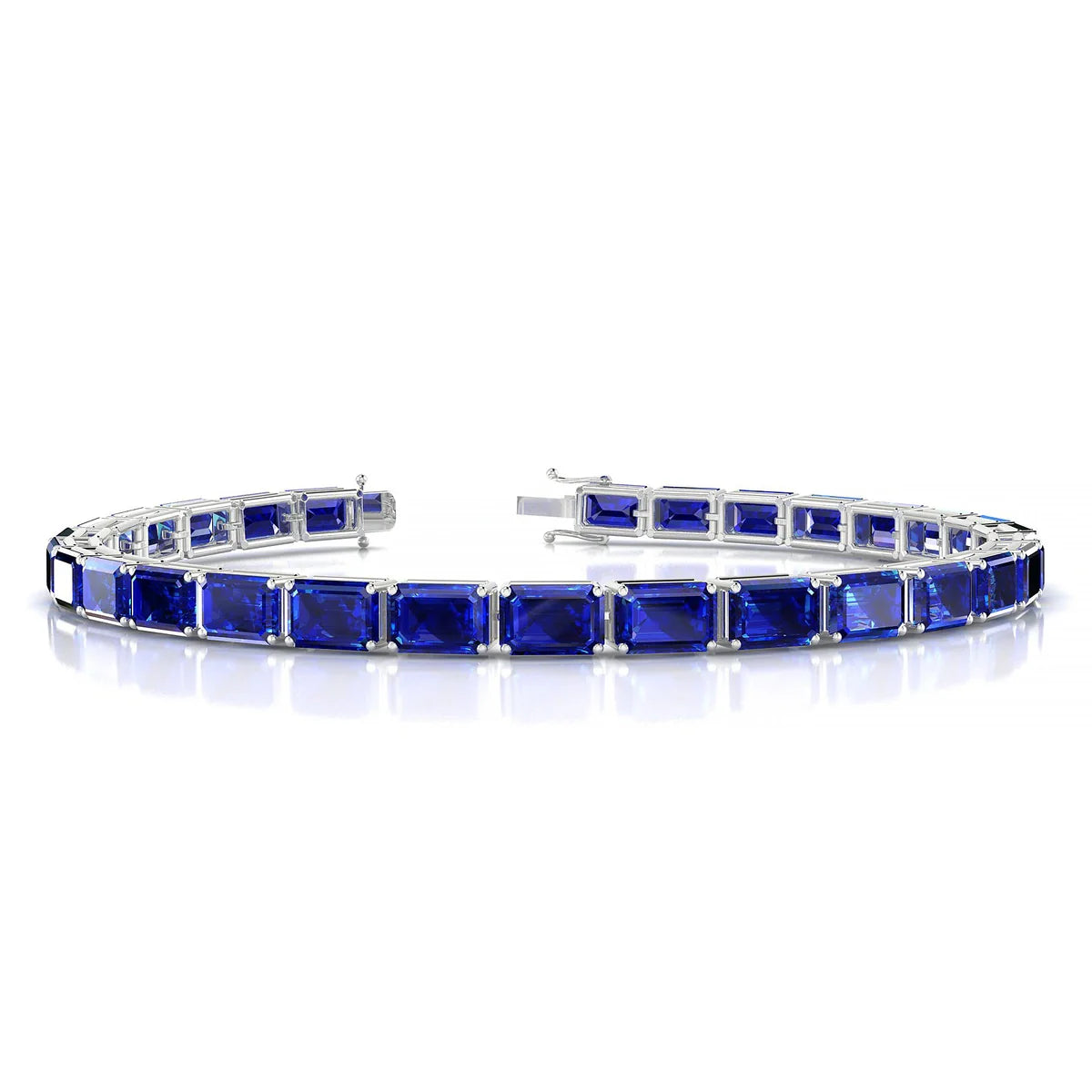 Ozu | 18k White Gold 6 x 4 mm Emerald Natural Sapphire Tennis Bracelet