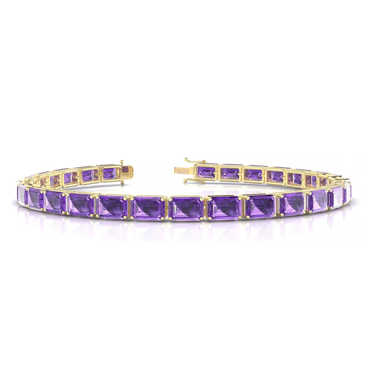 Ozu | 18k Yellow Gold 6 x 4 mm Emerald Natural Amethyst Tennis Bracelet