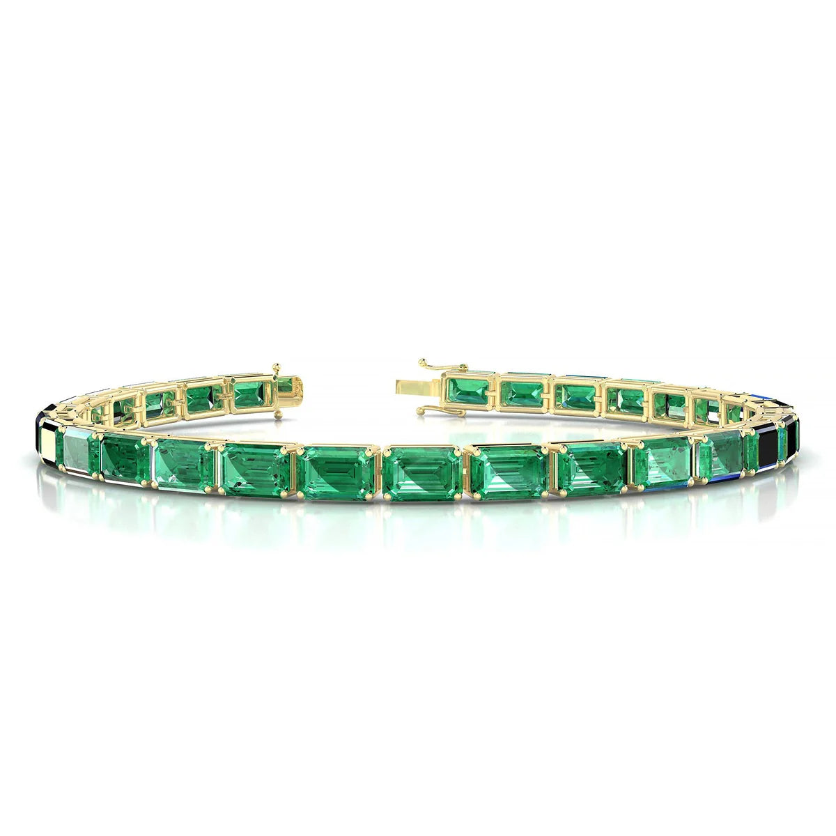 Ozu | 18k Yellow Gold 6 x 4 mm Emerald Natural Emerald Tennis Bracelet