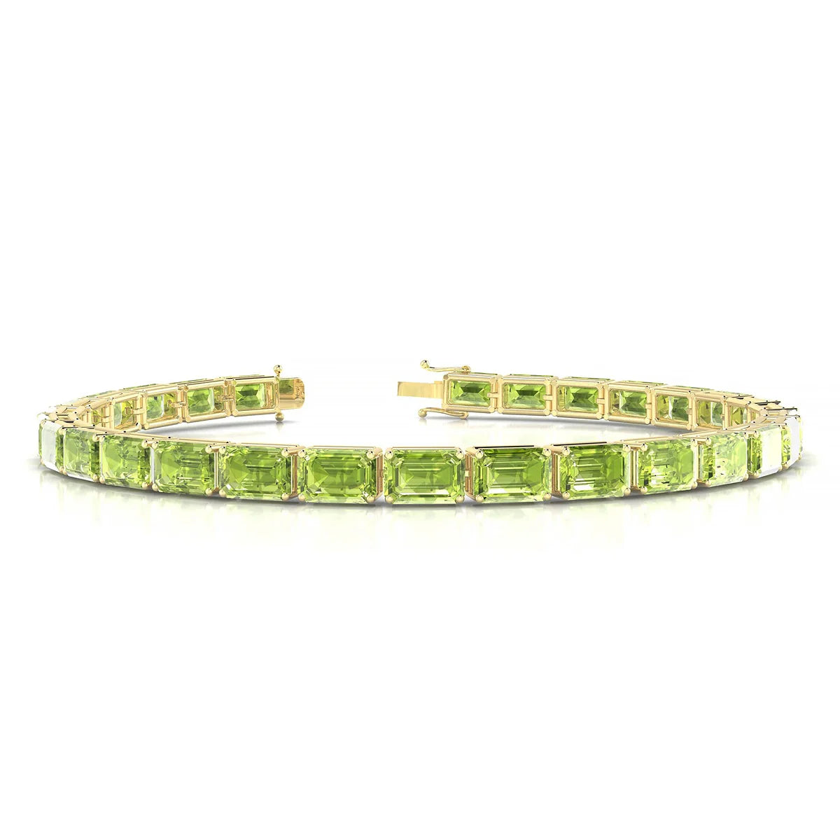 Ozu | 18k Yellow Gold 6 x 4 mm Emerald Natural Peridot Tennis Bracelet