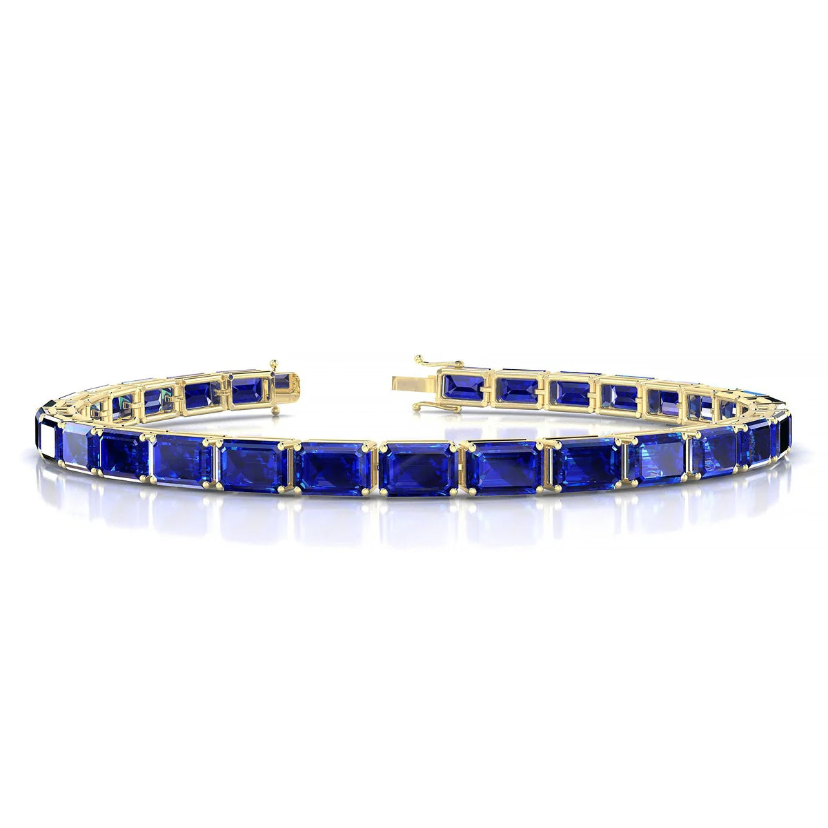 Ozu | 18k Yellow Gold 6 x 4 mm Emerald Natural Sapphire Tennis Bracelet