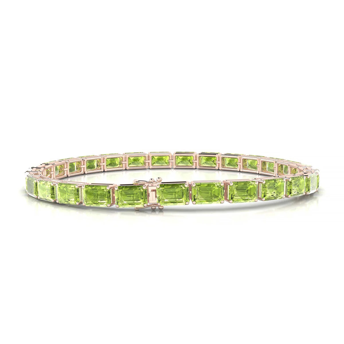 Ozu | 18k Rose Gold 6 x 4 mm Emerald Natural Peridot Tennis Bracelet