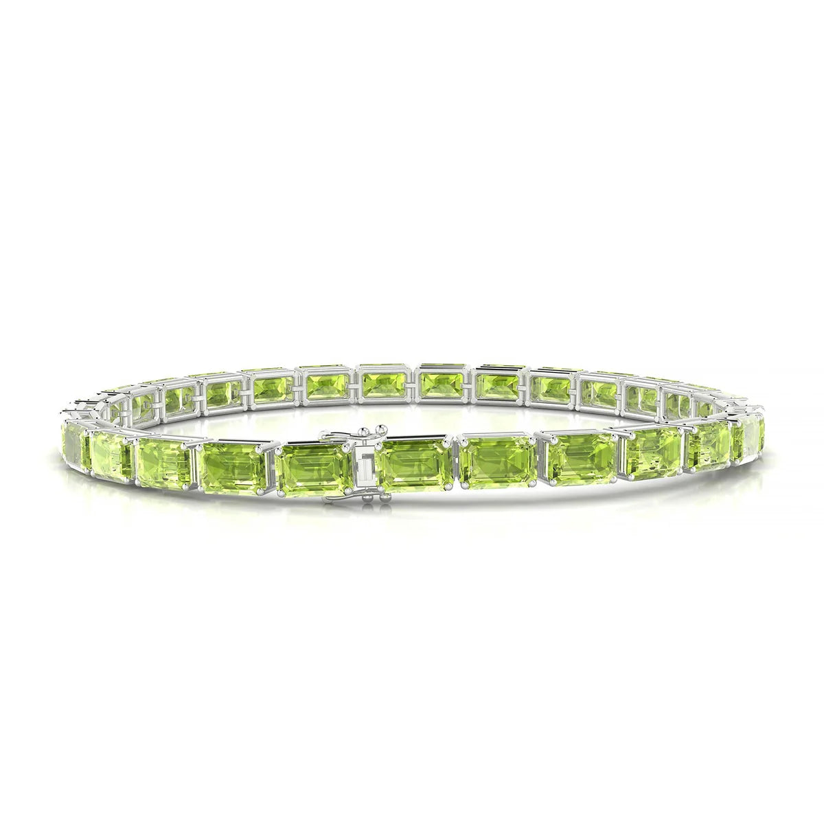 Ozu | 18k White Gold 6 x 4 mm Emerald Natural Peridot Tennis Bracelet