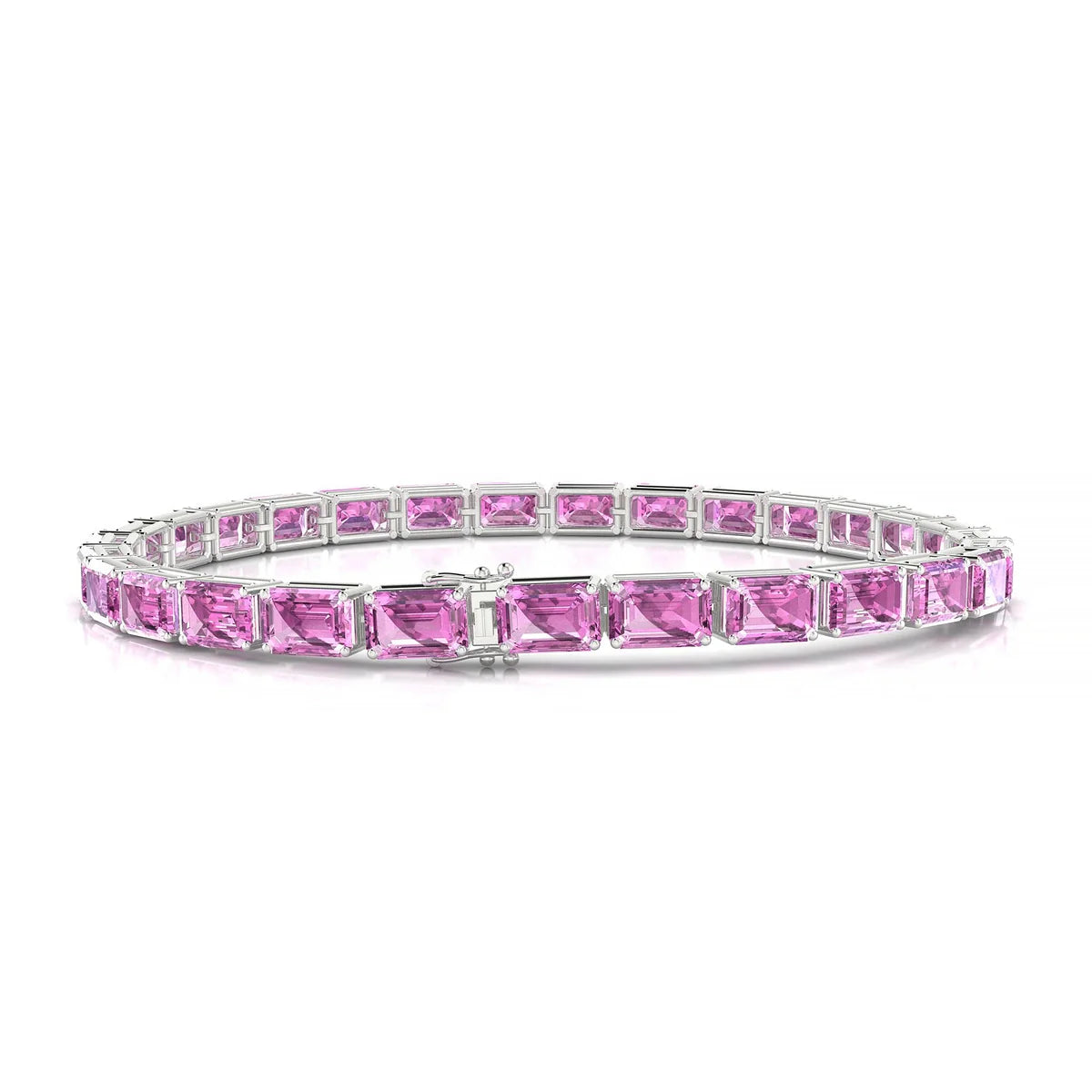 Ozu | 18k White Gold 6 x 4 mm Emerald Natural Pink Sapphire Tennis Bracelet