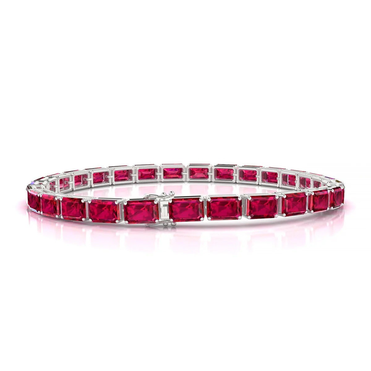 Ozu | 18k White Gold 6 x 4 mm Emerald Natural Ruby Tennis Bracelet