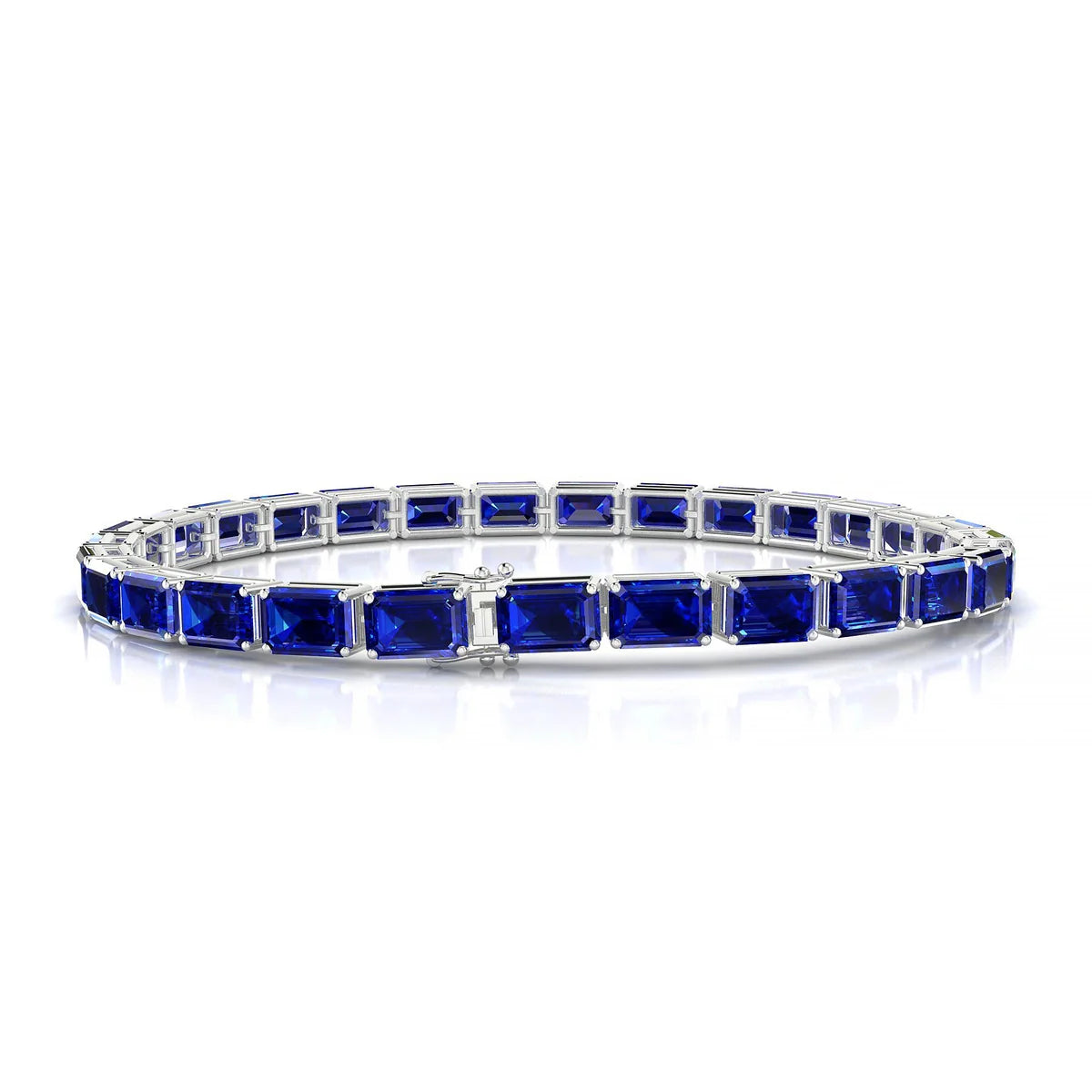 Ozu | 18k White Gold 6 x 4 mm Emerald Natural Sapphire Tennis Bracelet