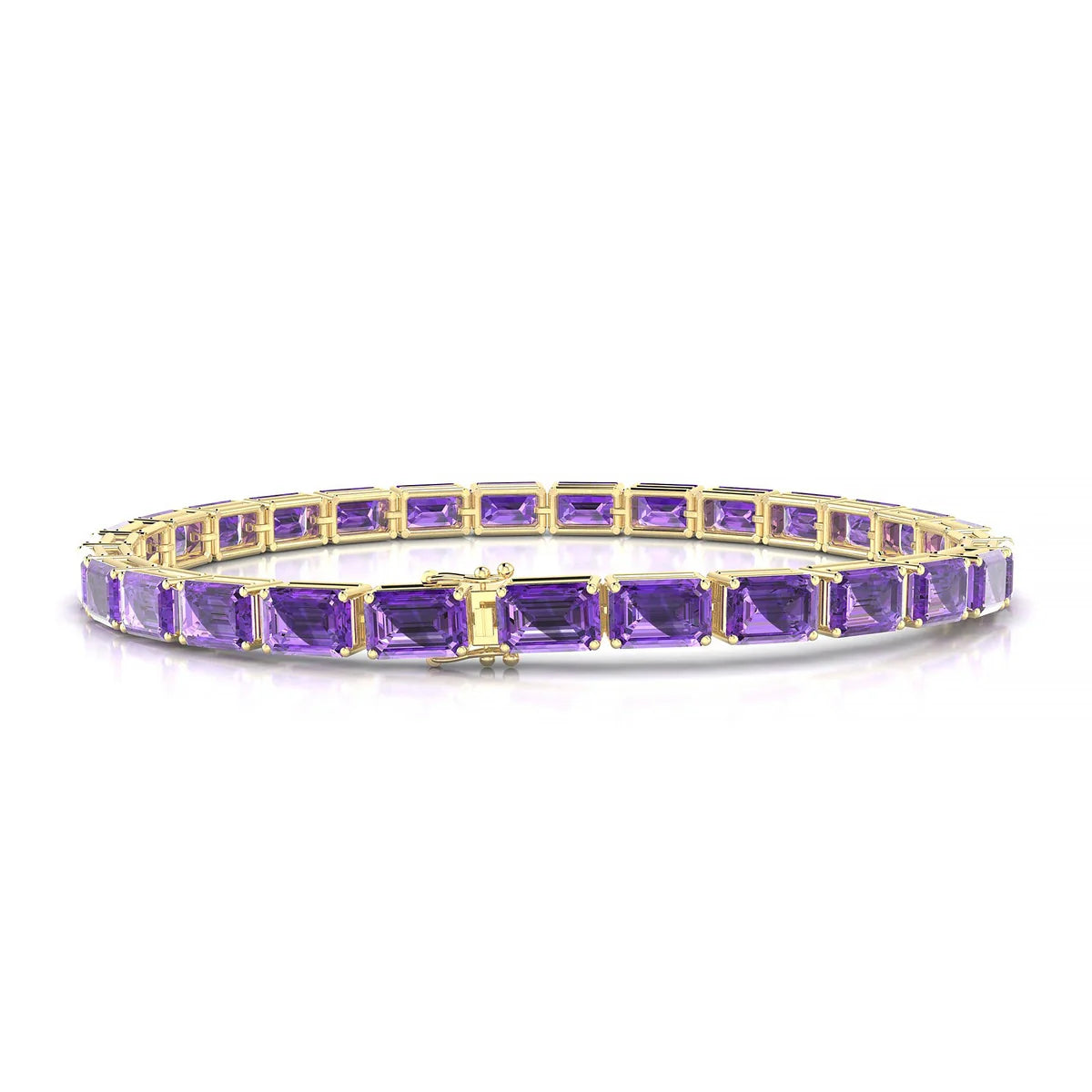 Ozu | 18k Yellow Gold 6 x 4 mm Emerald Natural Amethyst Tennis Bracelet