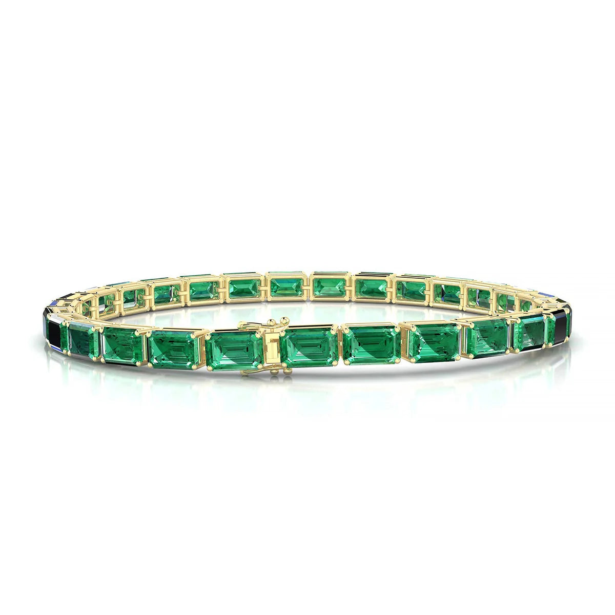 Ozu | 18k Yellow Gold 6 x 4 mm Emerald Natural Emerald Tennis Bracelet