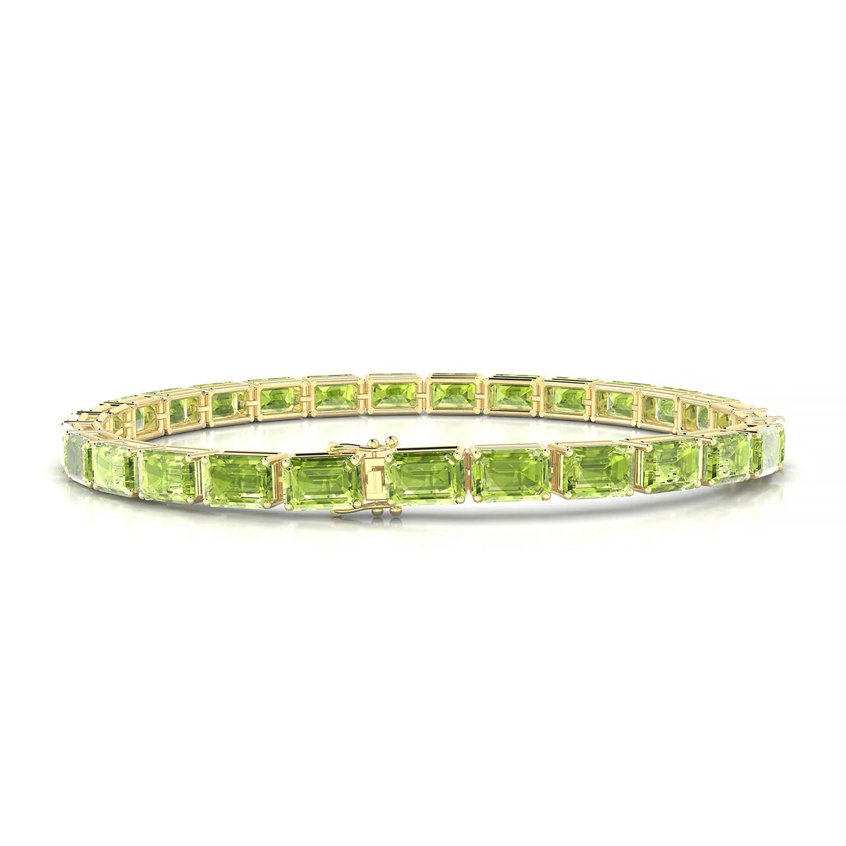 Ozu | 18k Yellow Gold 6 x 4 mm Emerald Natural Peridot Tennis Bracelet
