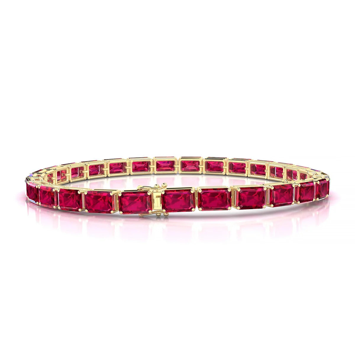 Ozu | 18k Yellow Gold 6 x 4 mm Emerald Natural Ruby Tennis Bracelet