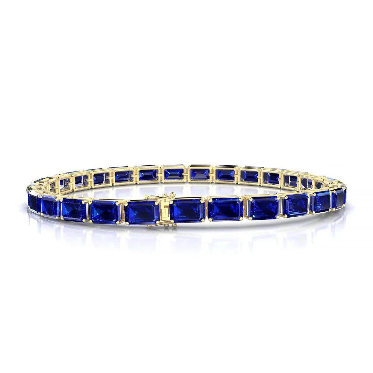 Ozu | 18k Yellow Gold 6 x 4 mm Emerald Natural Sapphire Tennis Bracelet