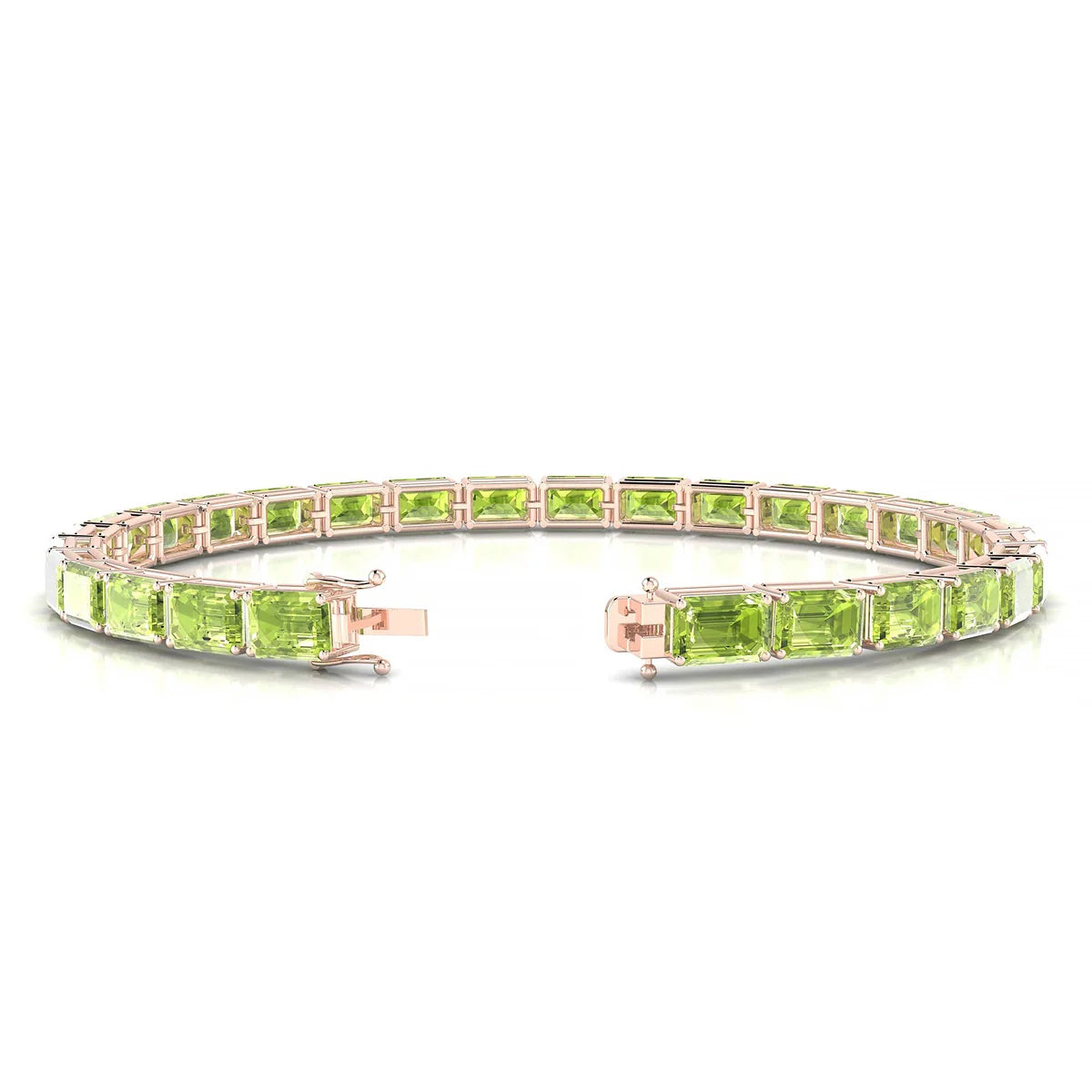 Ozu | 18k Rose Gold 6 x 4 mm Emerald Natural Peridot Tennis Bracelet