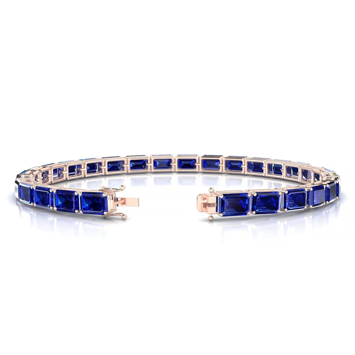 Ozu | 18k Rose Gold 6 x 4 mm Emerald Natural Sapphire Tennis Bracelet