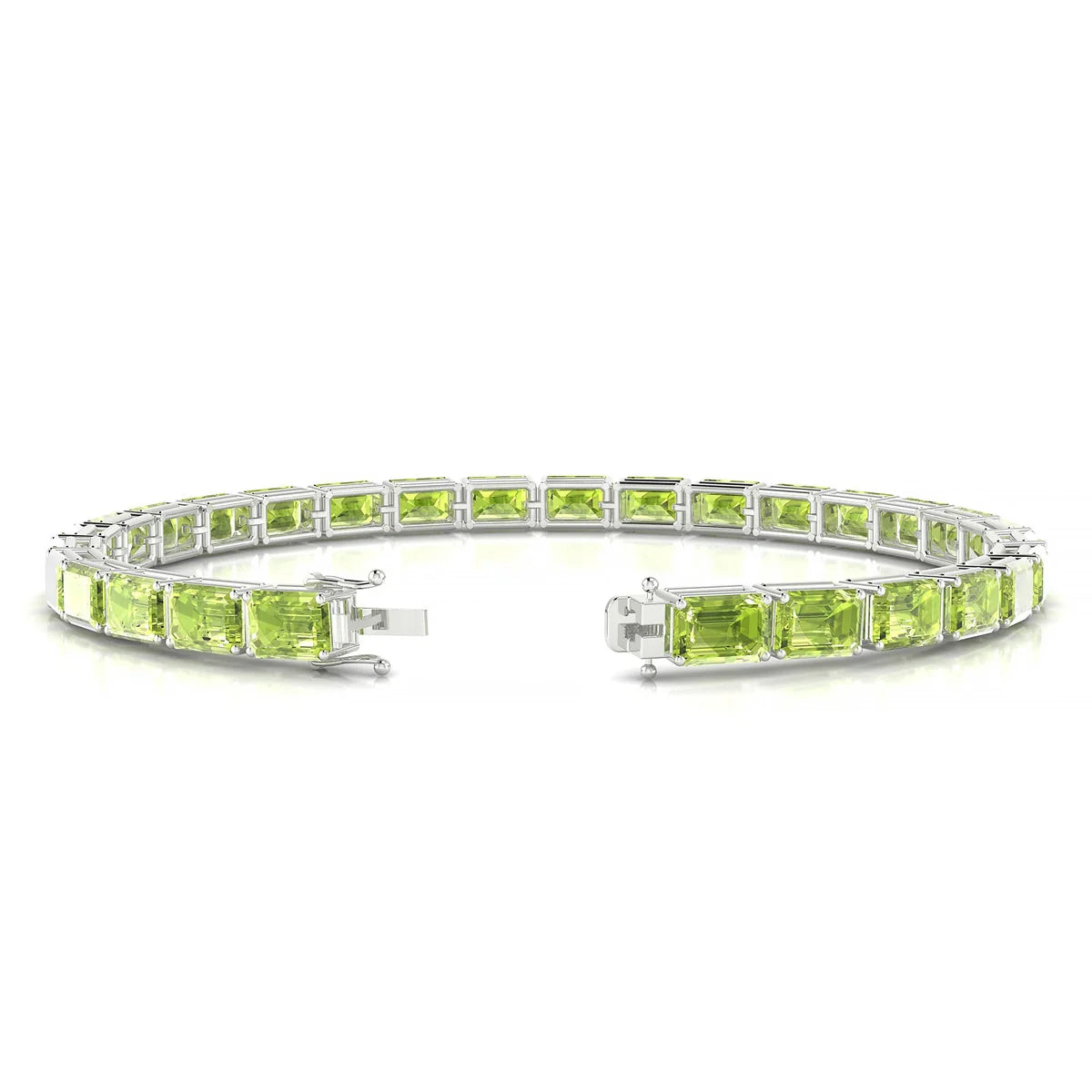 Ozu | 18k White Gold 6 x 4 mm Emerald Natural Peridot Tennis Bracelet