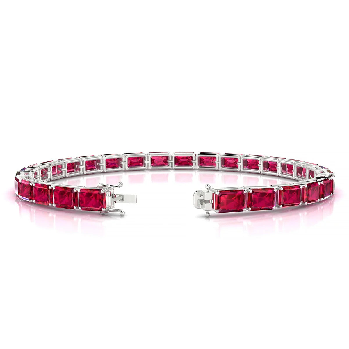 Ozu | 18k White Gold 6 x 4 mm Emerald Natural Ruby Tennis Bracelet