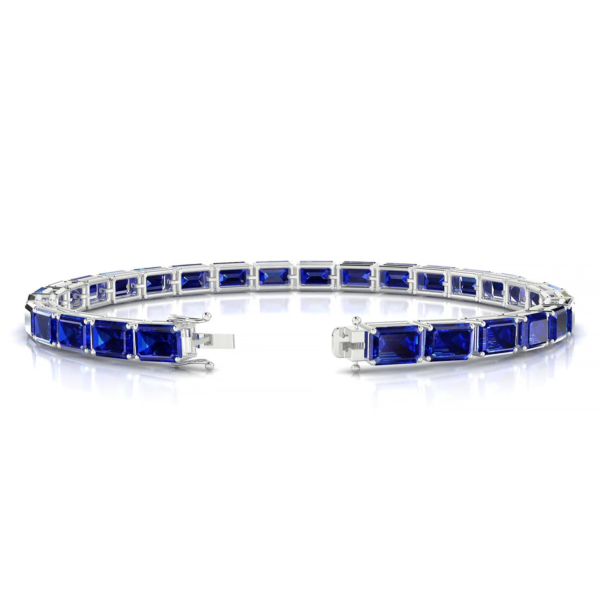 Ozu | 18k White Gold 6 x 4 mm Emerald Natural Sapphire Tennis Bracelet