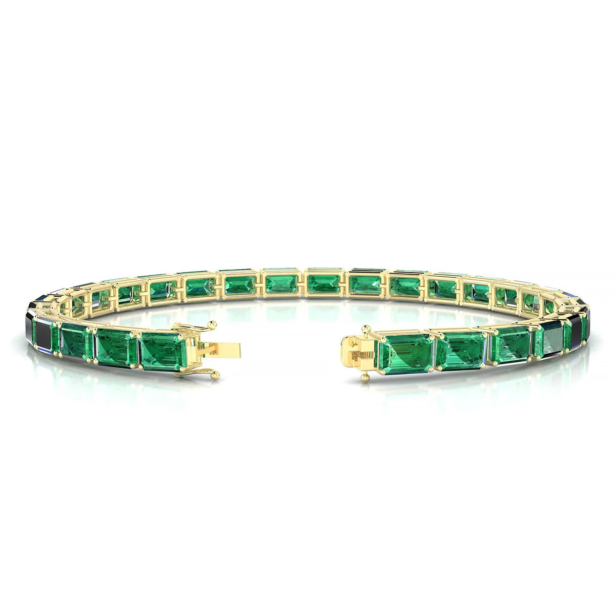 Ozu | 18k Yellow Gold 6 x 4 mm Emerald Natural Emerald Tennis Bracelet