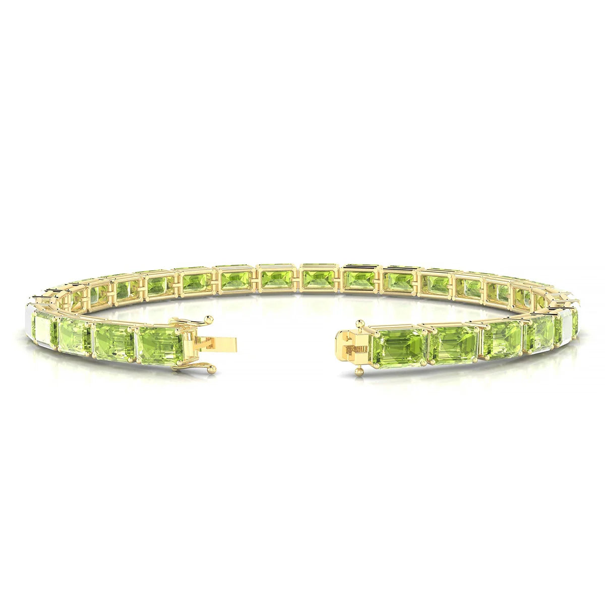 Ozu | 18k Yellow Gold 6 x 4 mm Emerald Natural Peridot Tennis Bracelet