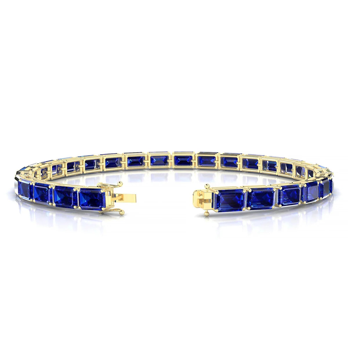 Ozu | 18k Yellow Gold 6 x 4 mm Emerald Natural Sapphire Tennis Bracelet