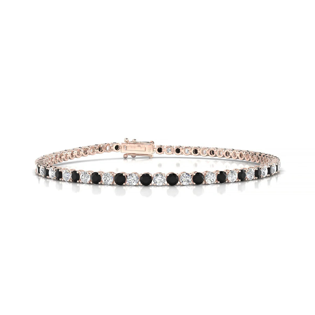 Palazzo 1-1 | 18k Rose Gold 2.5 mm Round Natural Black Diamond Tennis Bracelet