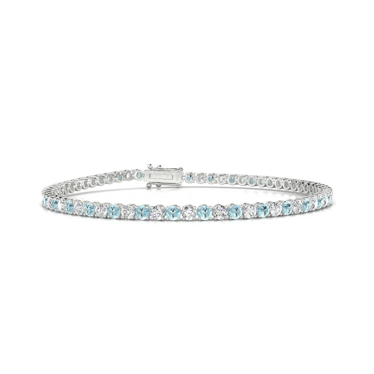 Palazzo 1-1 | 18k White Gold 2.5 mm Round Natural Aquamarine Tennis Bracelet