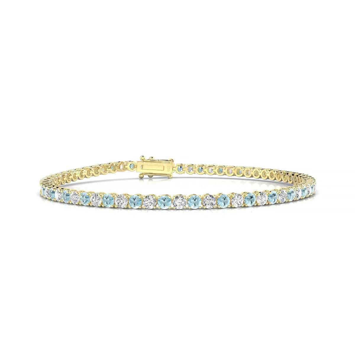 Palazzo 1-1 | 18k Yellow Gold 2.5 mm Round Natural Aquamarine Tennis Bracelet