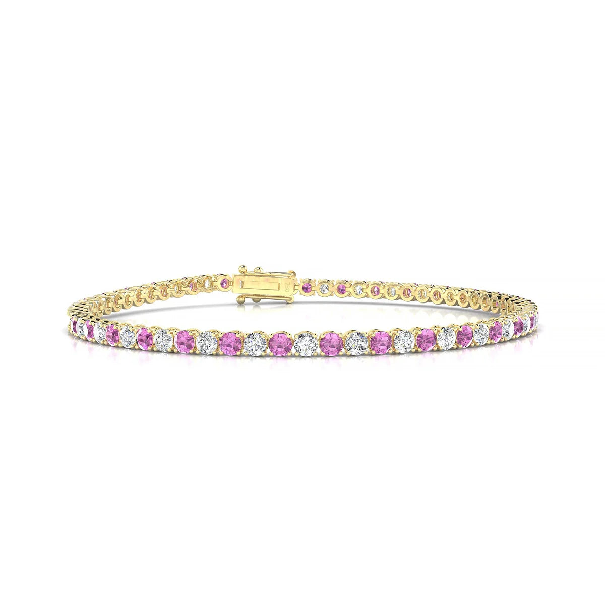 Palazzo 1-1 | 18k Yellow Gold 2.5 mm Round Natural Pink Sapphire Tennis Bracelet
