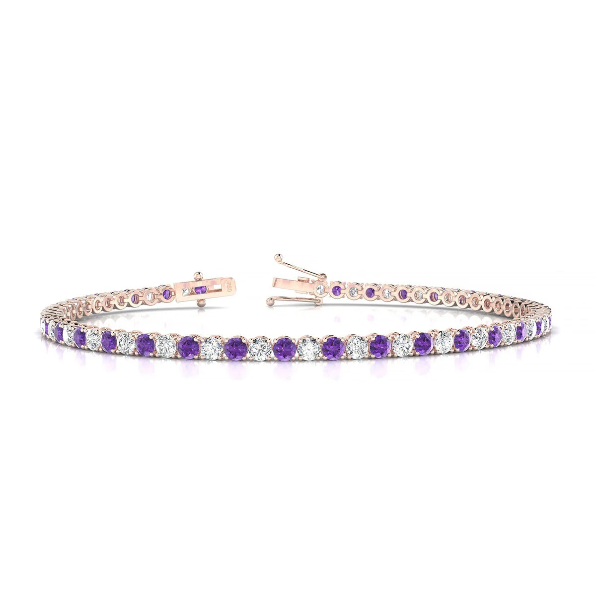 Palazzo 1-1 | 18k Rose Gold 2.5 mm Round Natural Amethyst Tennis Bracelet
