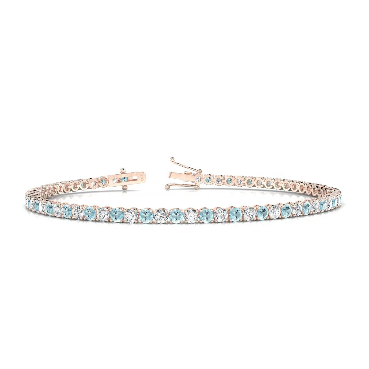 Palazzo 1-1 | 18k Rose Gold 2.5 mm Round Natural Aquamarine Tennis Bracelet