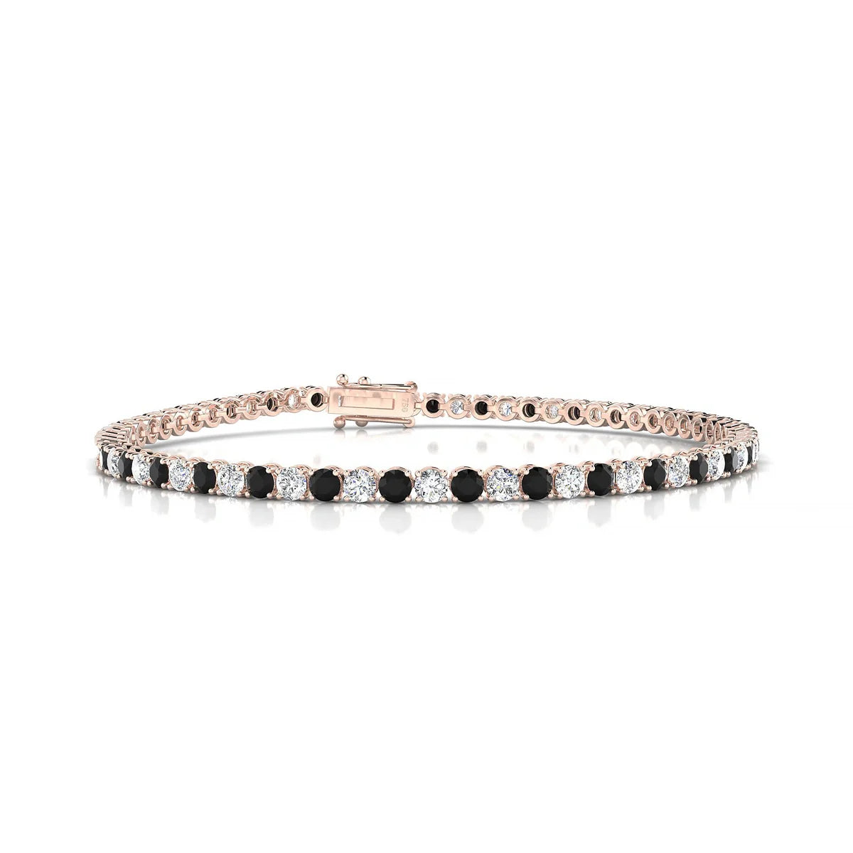 Palazzo 1-1 | 18k Rose Gold 2.5 mm Round Natural Black Diamond Tennis Bracelet