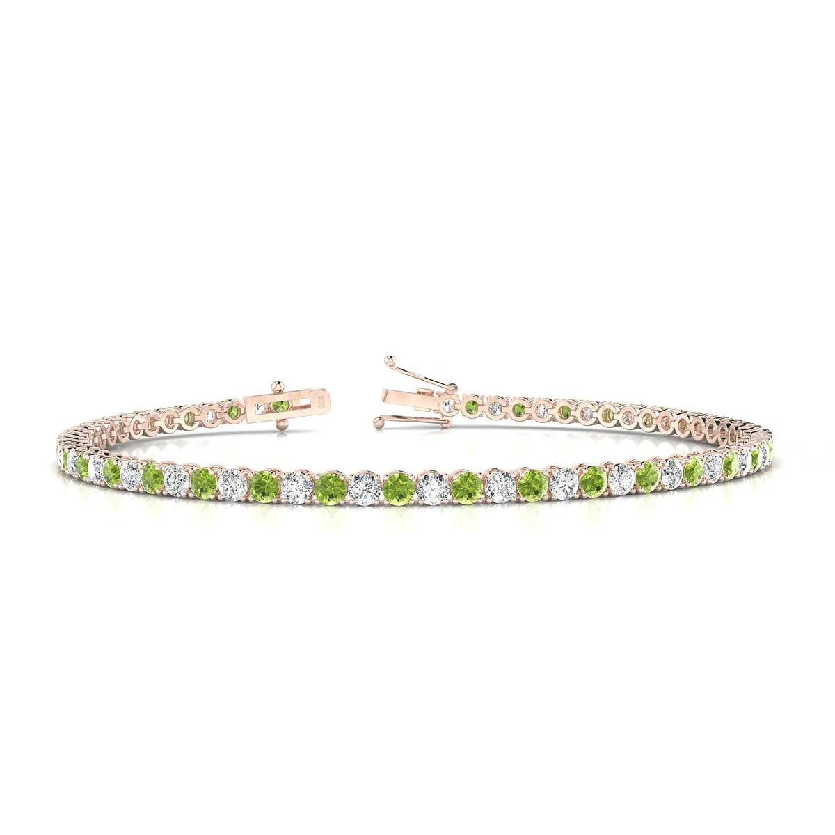 Palazzo 1-1 | 18k Rose Gold 2.5 mm Round Natural Peridot Tennis Bracelet
