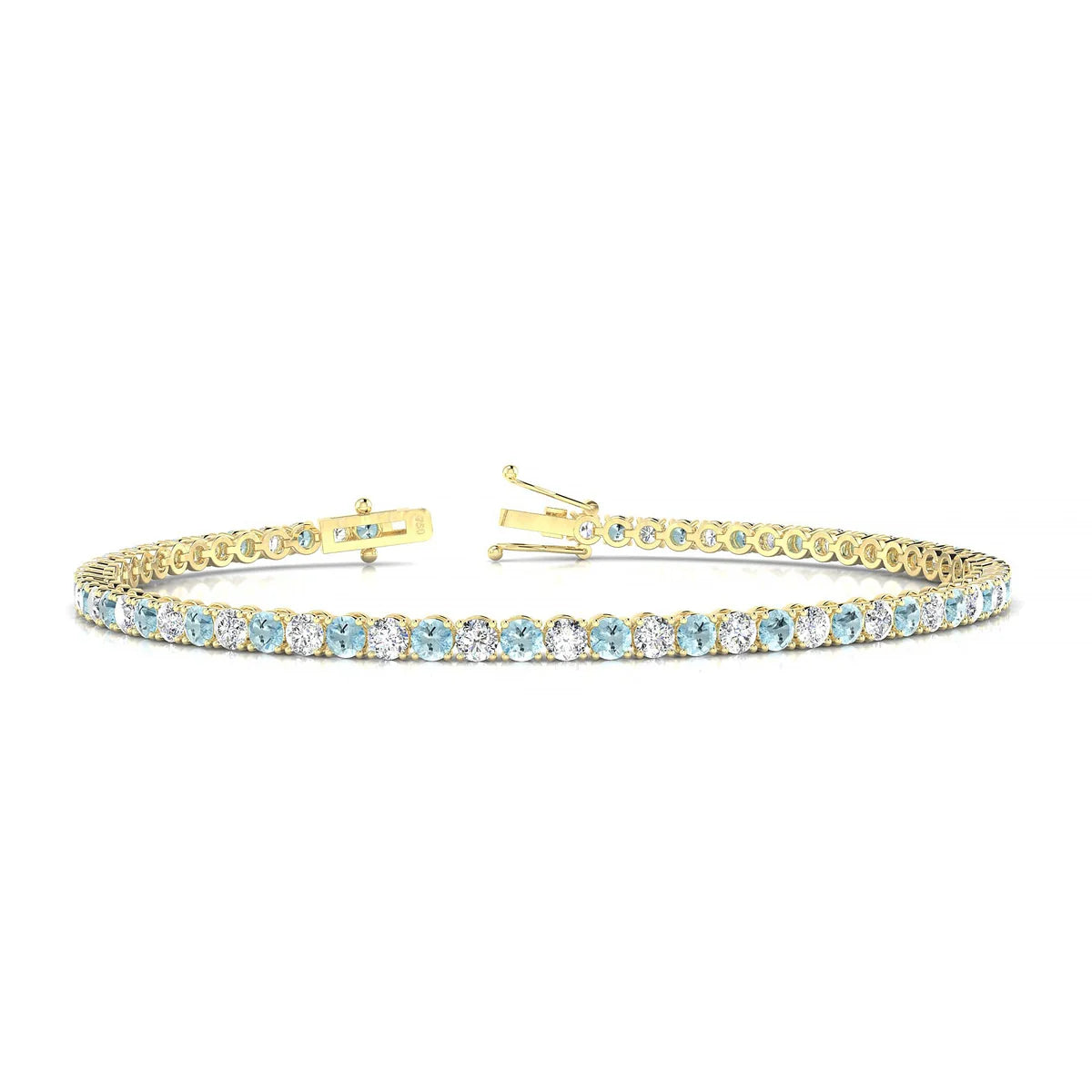 Palazzo 1-1 | 18k Yellow Gold 2.5 mm Round Natural Aquamarine Tennis Bracelet