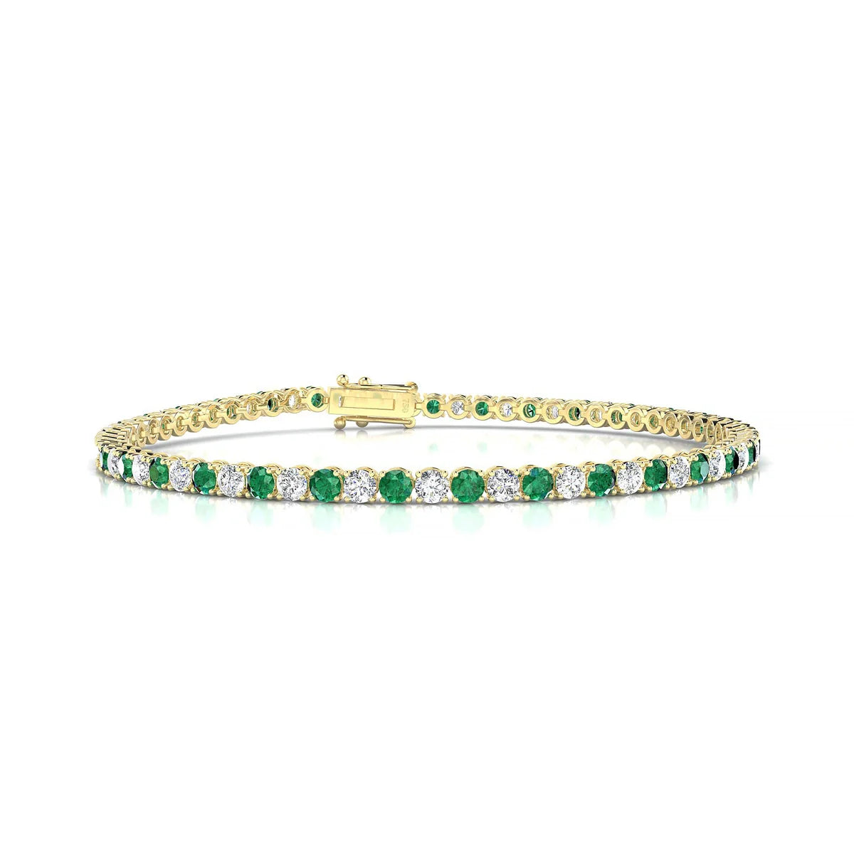 Palazzo 1-1 | 18k Yellow Gold 2.5 mm Round Natural Emerald Tennis Bracelet