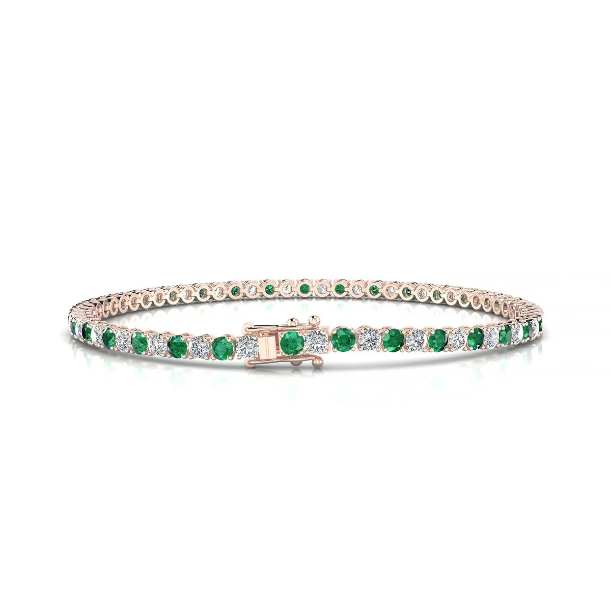 Palazzo 1-1 | 18k Rose Gold 2.5 mm Round Natural Emerald Tennis Bracelet