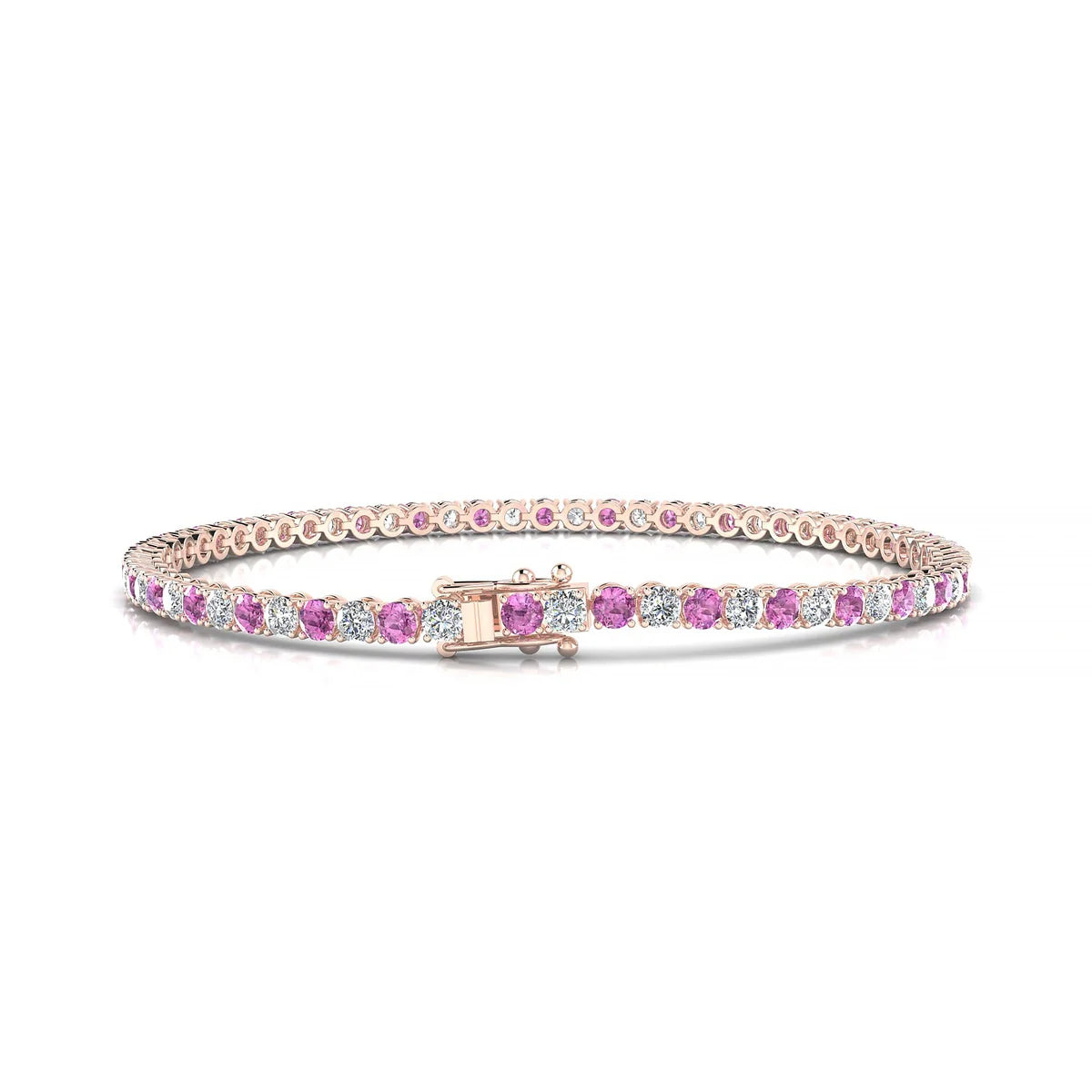 Palazzo 1-1 | 18k Rose Gold 2.5 mm Round Natural Pink Sapphire Tennis Bracelet