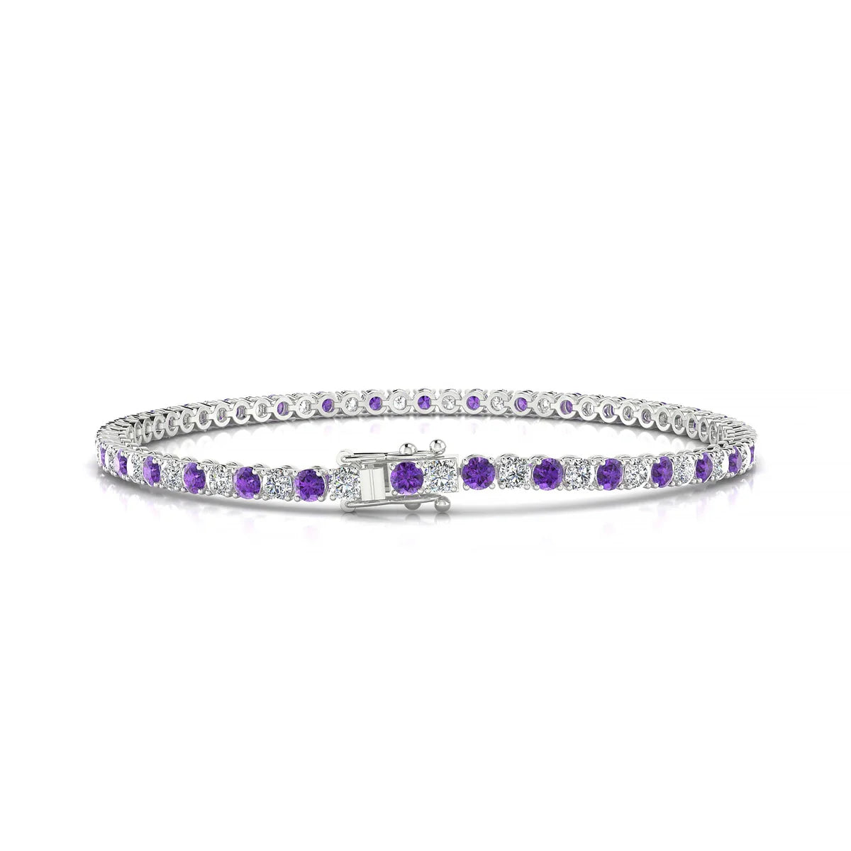 Palazzo 1-1 | 18k White Gold 2.5 mm Round Natural Amethyst Tennis Bracelet