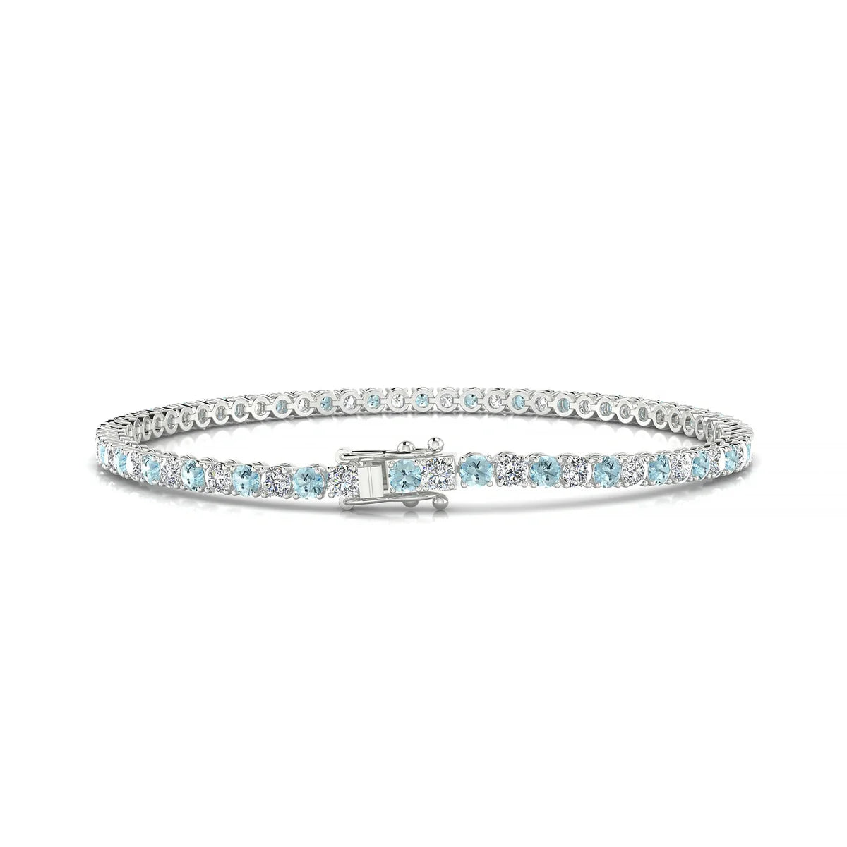 Palazzo 1-1 | 18k White Gold 2.5 mm Round Natural Aquamarine Tennis Bracelet