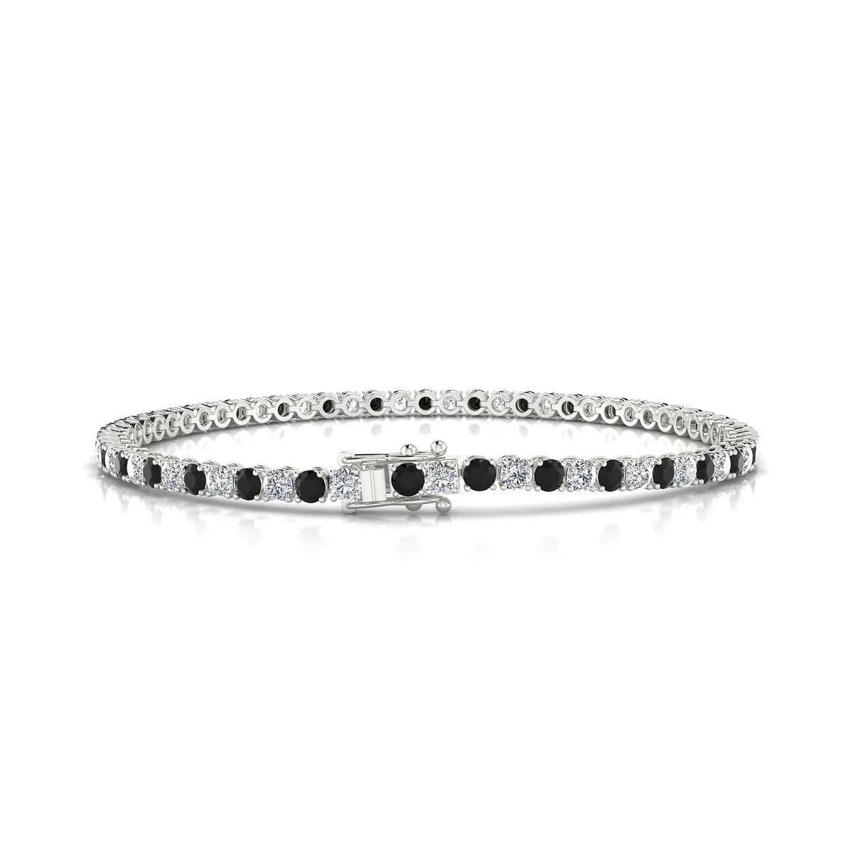 Palazzo 1-1 | 18k White Gold 2.5 mm Round Natural Black Diamond Tennis Bracelet