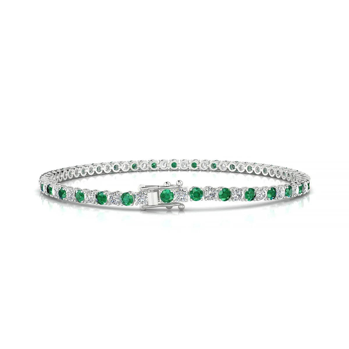 Palazzo 1-1 | 18k White Gold 2.5 mm Round Natural Emerald Tennis Bracelet
